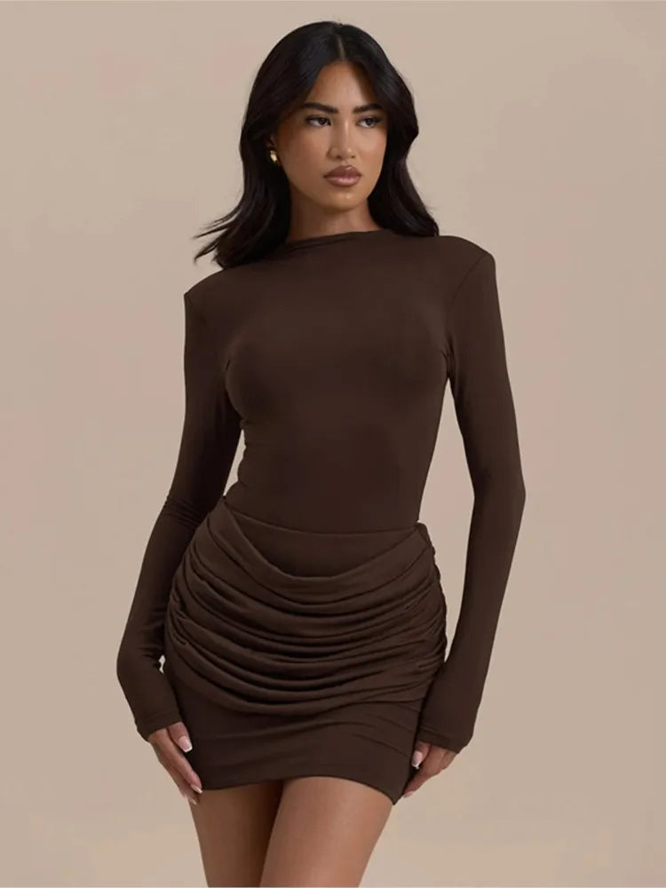 Ruched Long Sleeve Mini Dress Burgundy