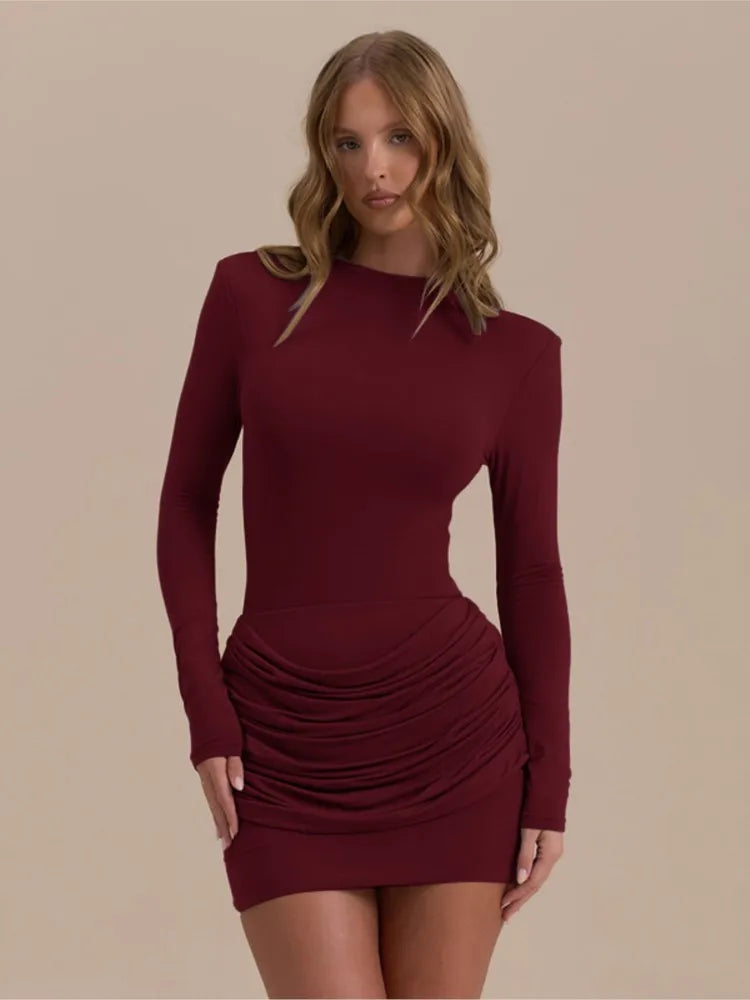 Ruched Long Sleeve Mini Dress Black