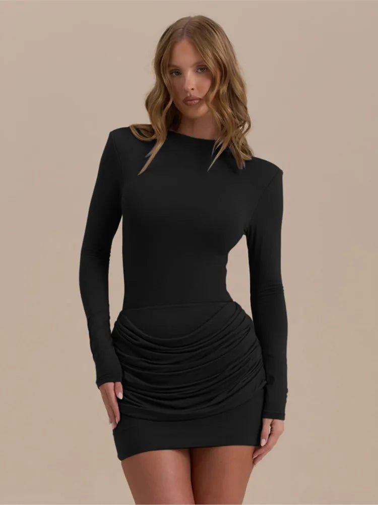 Ruched Long Sleeve Mini Dress Brown