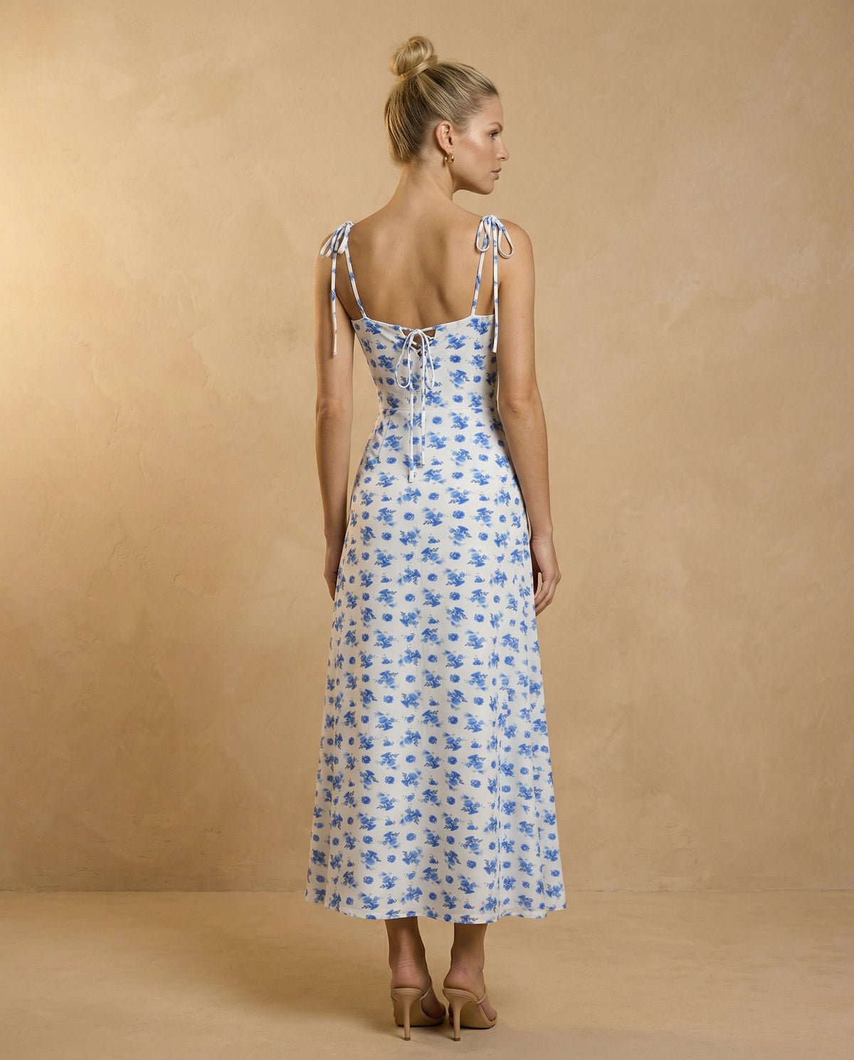 Blue Floral Corset Midi Dress