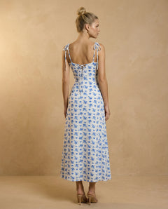 Blue Floral Corset Midi Dress