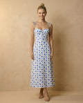 Blue Floral Corset Midi Dress