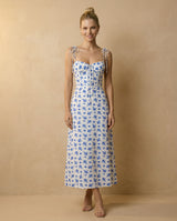 Blue Floral Corset Midi Dress
