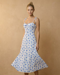 Blue Floral Corset Midi Dress